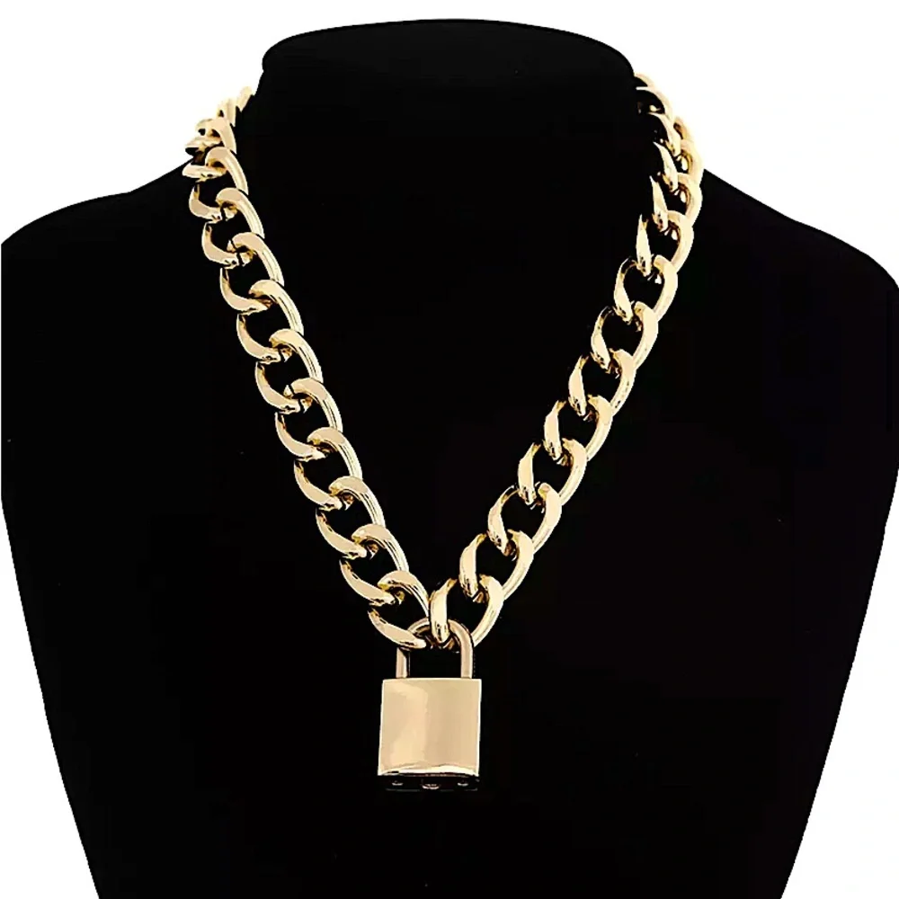 Gold Lock & Key Cuban Chain Link Punk Choker